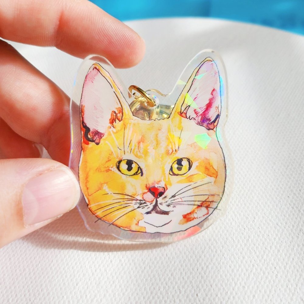 Orange Tabby Pet Portrait Keychain, Pet Cat Memorial Keyring